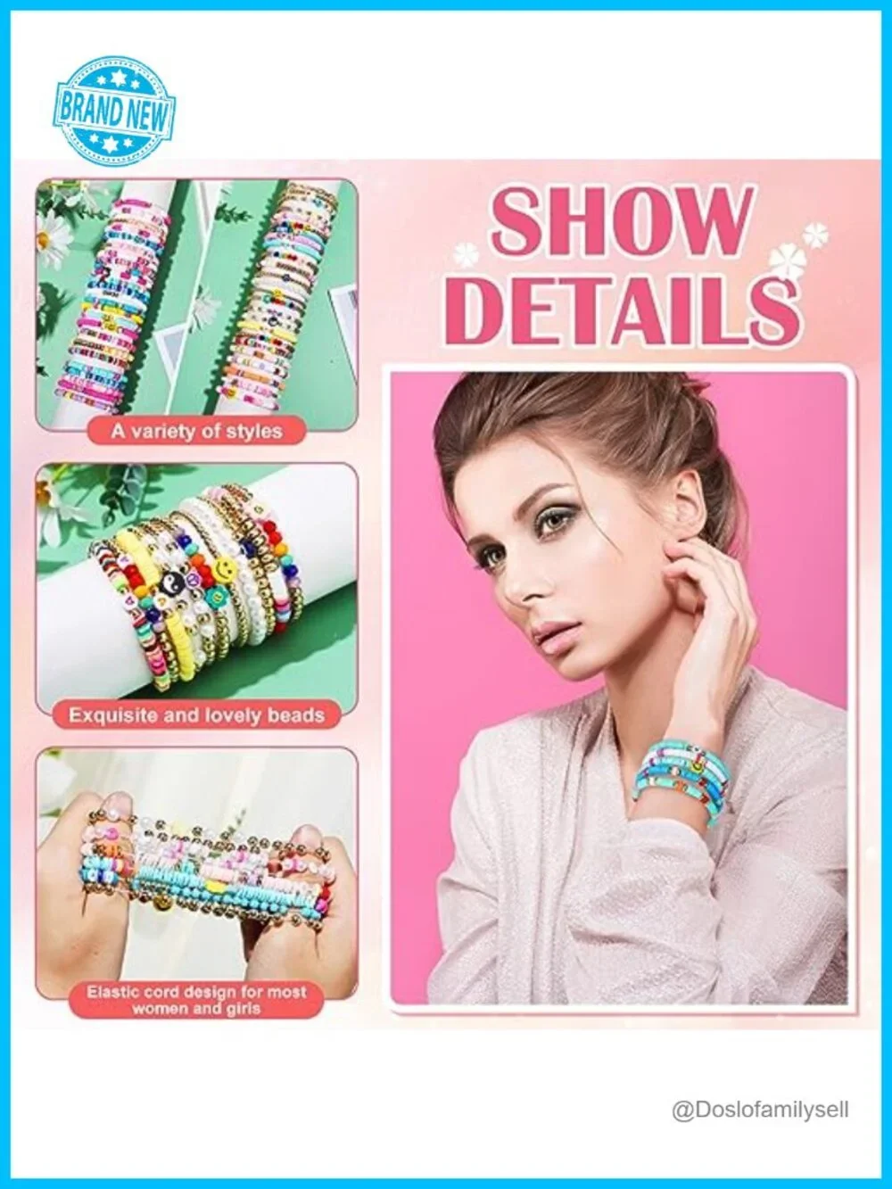 100 Pcs Preppy Friendship Heishi Clay Beaded Stretch Bracelets Set Stackable